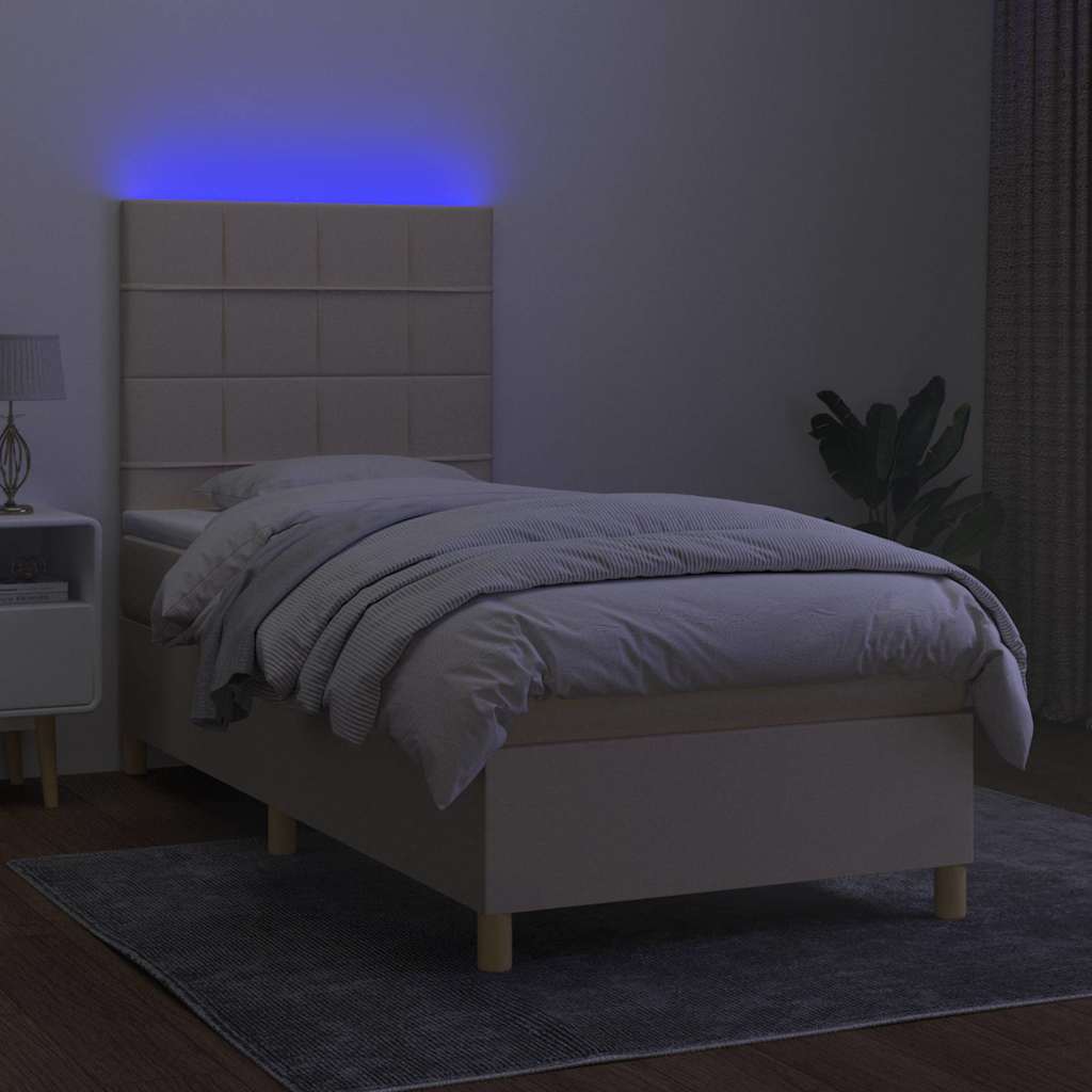 kontinentalseng med LED-lys 90x200 cm stof cremefarvet