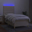 kontinentalseng med LED-lys 90x200 cm stof cremefarvet