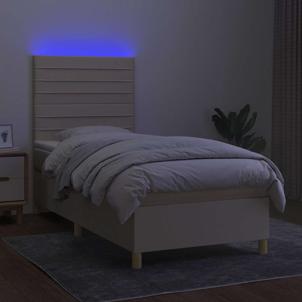 kontinentalseng med LED-lys 90x200 cm stof cremefarvet