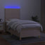kontinentalseng med LED-lys 90x190 cm stof cremefarvet