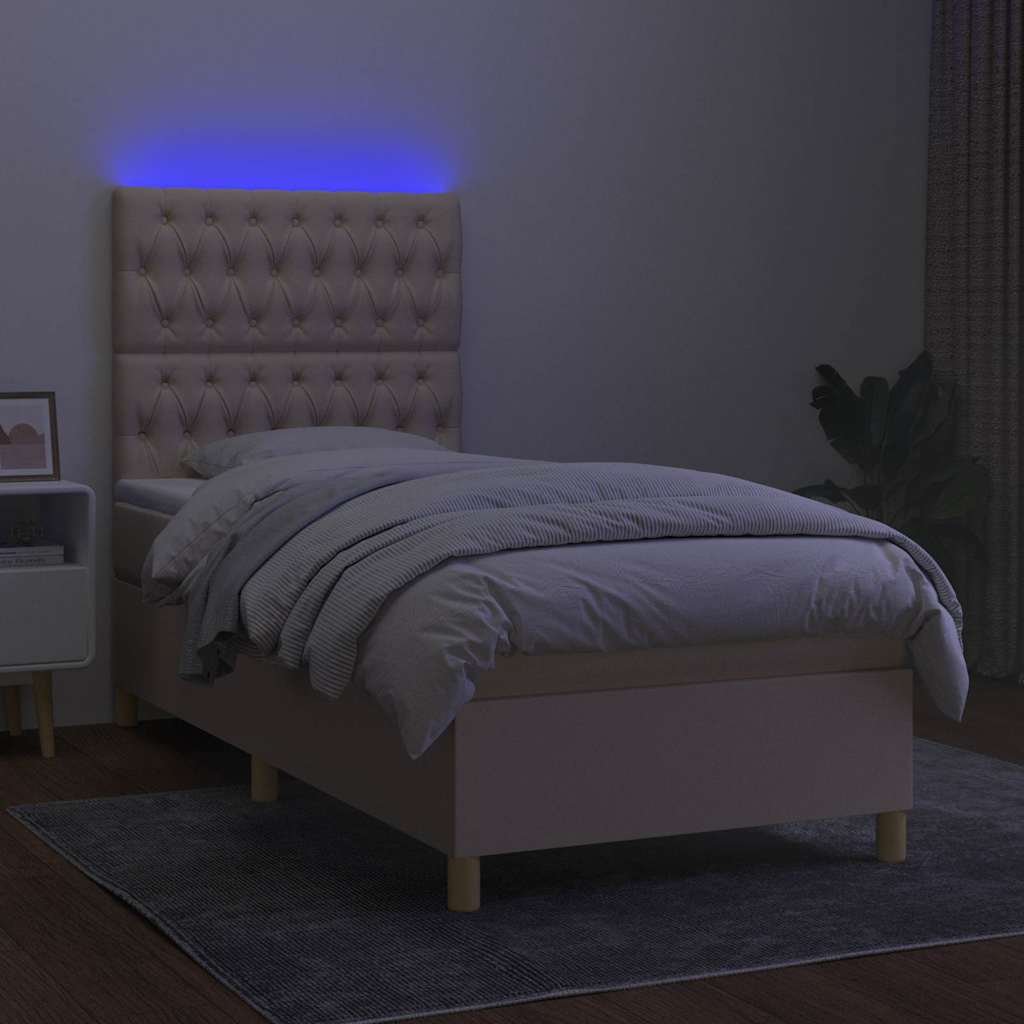 kontinentalseng med LED-lys 90x200 cm stof cremefarvet