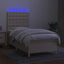 kontinentalseng med LED-lys 90x200 cm stof cremefarvet