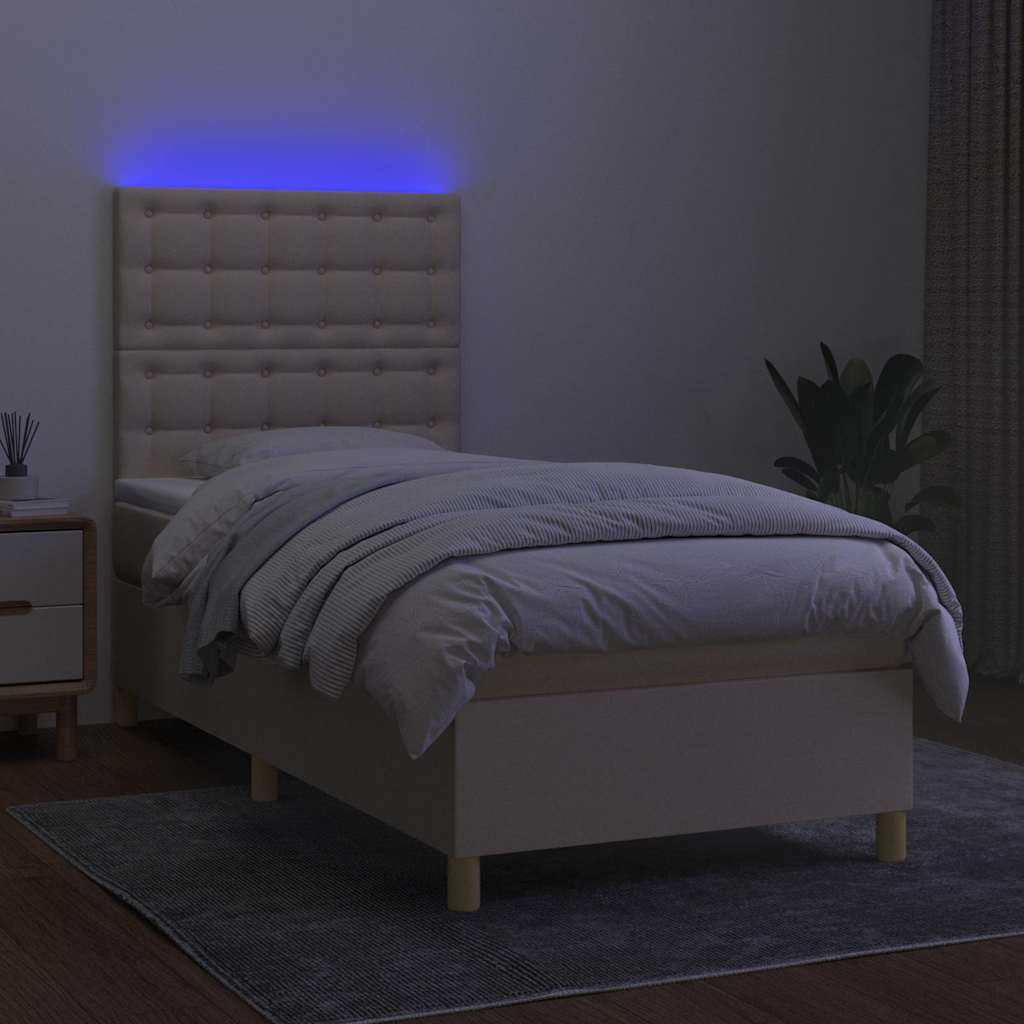 kontinentalseng med LED-lys 90x200 cm stof cremefarvet