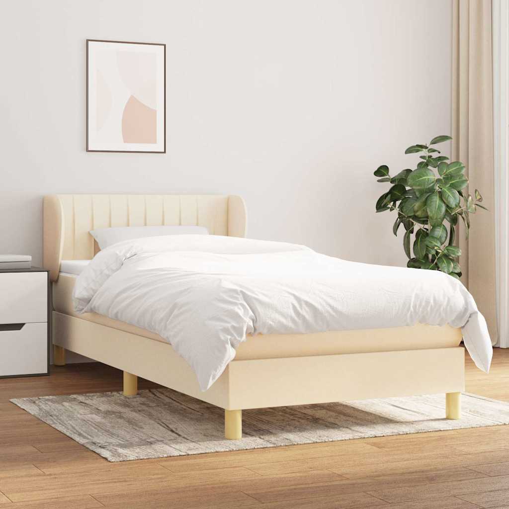 kontinentalseng med madras 90x190 cm stof cremefarvet