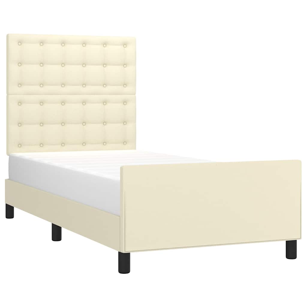 sengeramme med sengegavl 90x190 cm kunstlæder cremefarvet