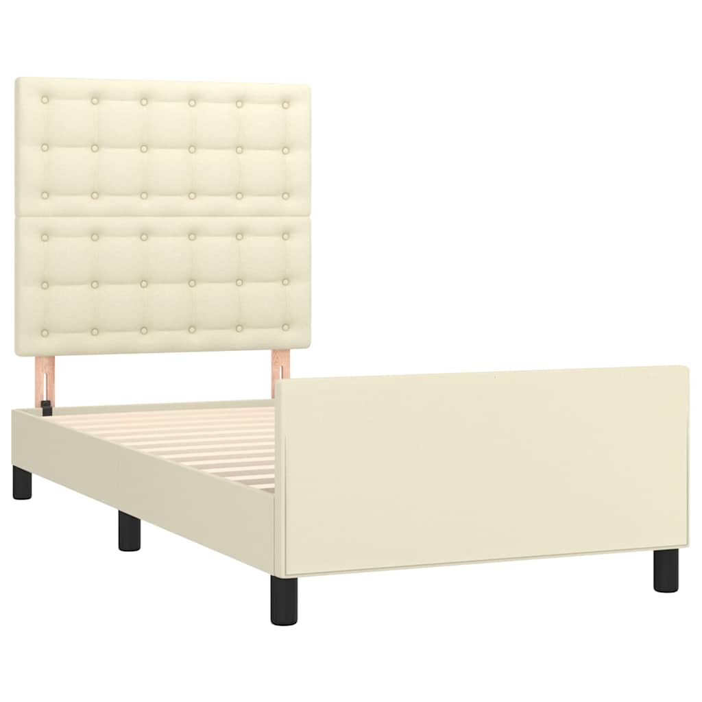 sengeramme med sengegavl 90x190 cm kunstlæder cremefarvet