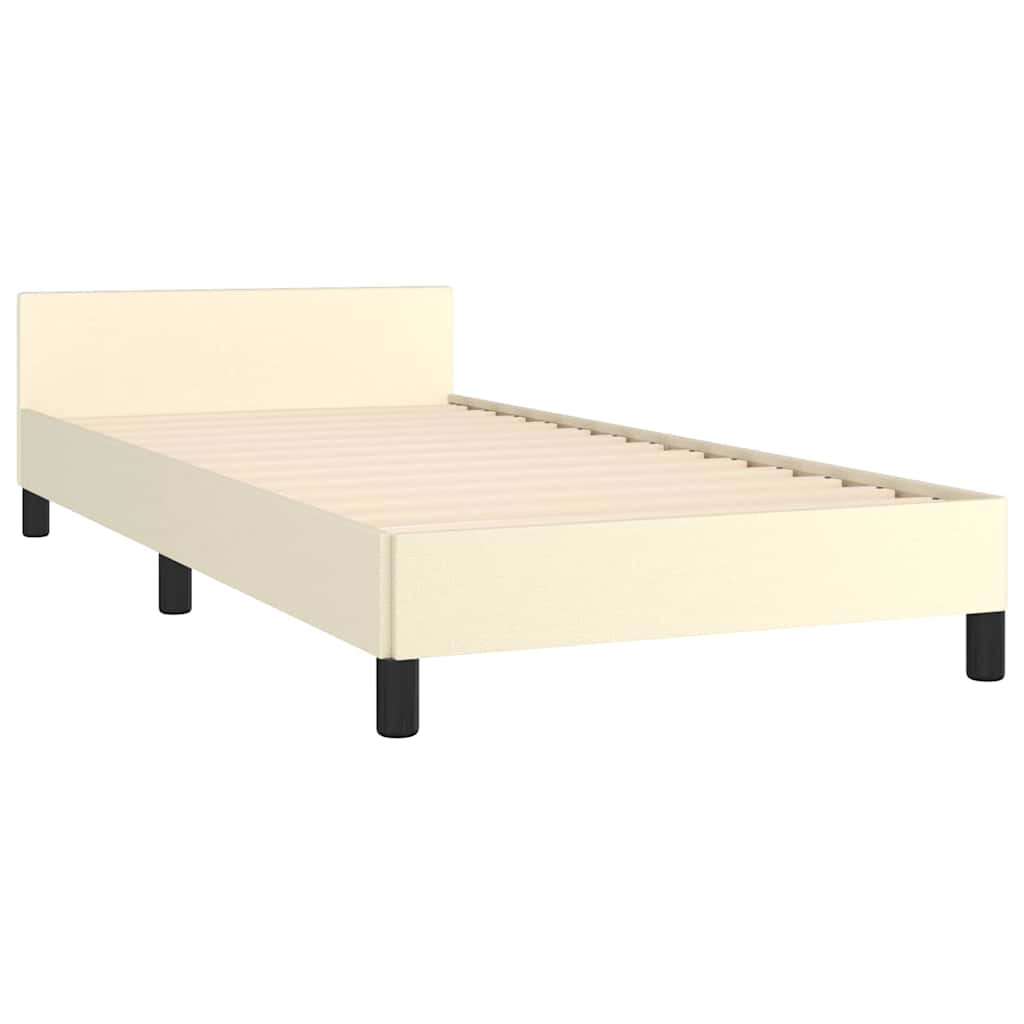 sengeramme med sengegavl 90x190 cm kunstlæder cremefarvet