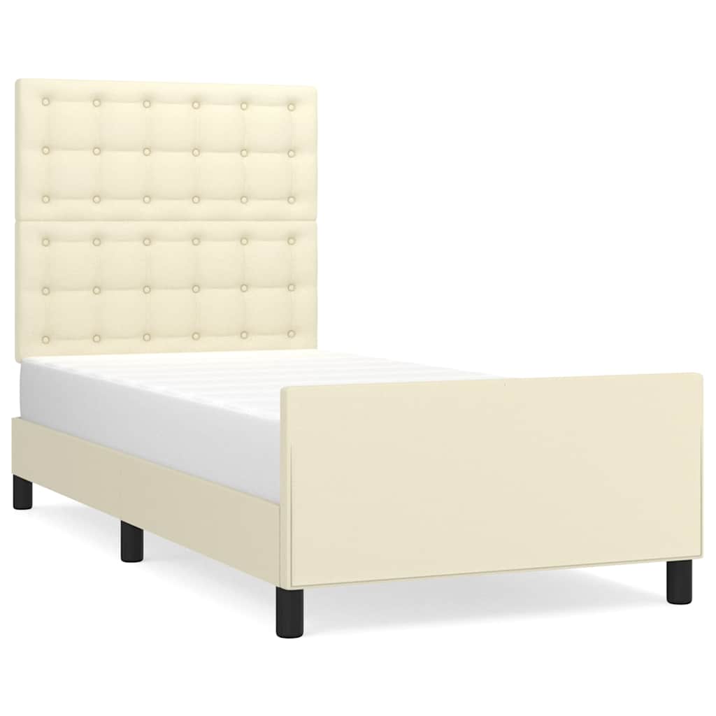 sengeramme med sengegavl 90x200 cm kunstlæder cremefarvet