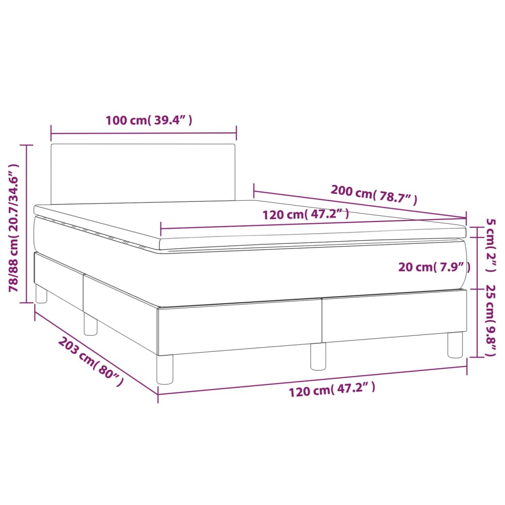 kontinentalseng med madras 120x200 cm stof cremefarvet