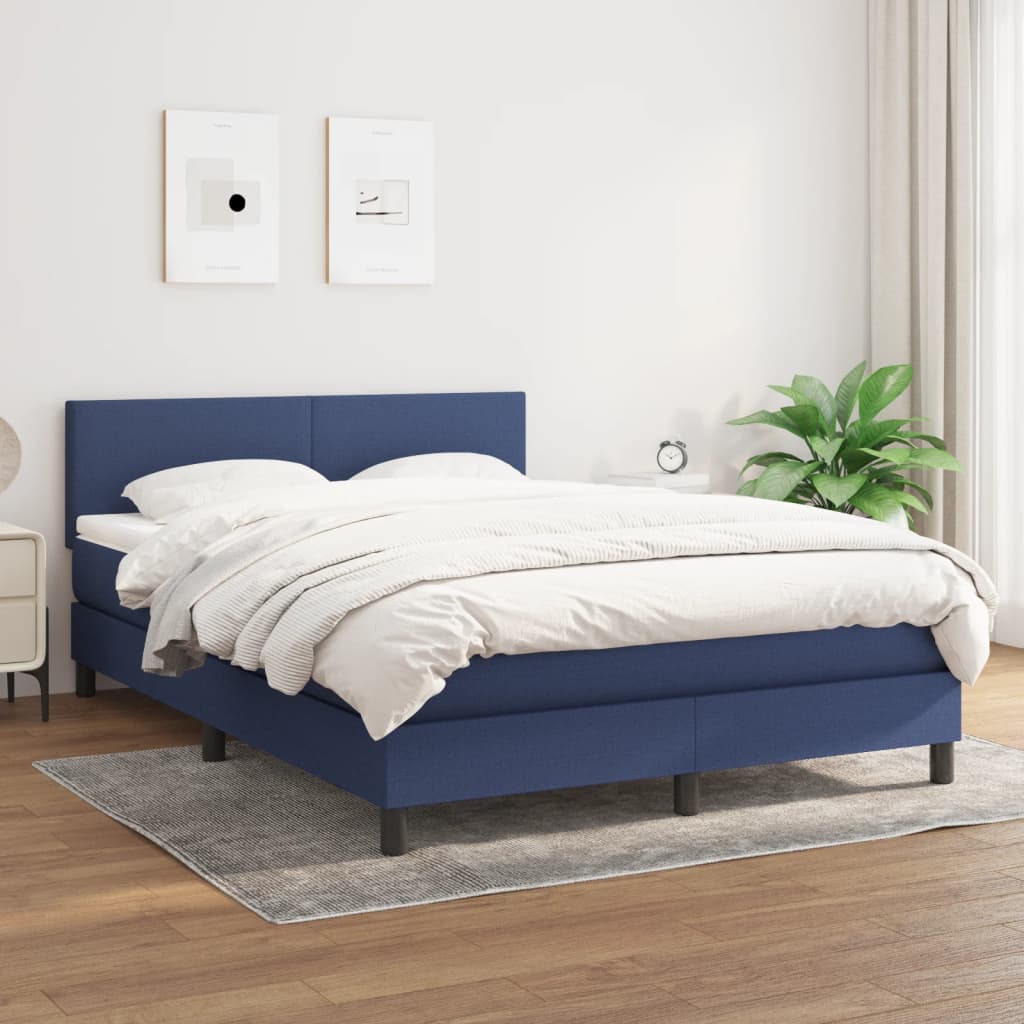 kontinentalseng med madras 140x200 cm stof blå billede