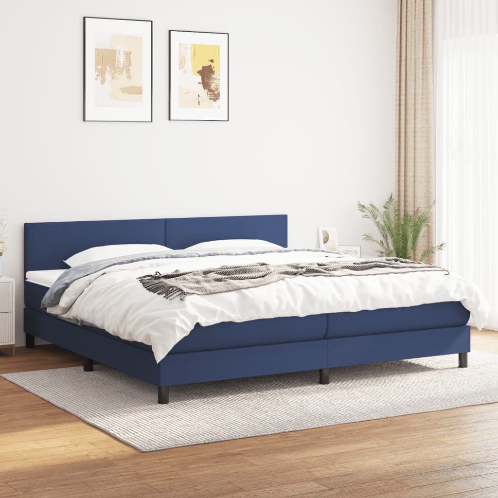 kontinentalseng med madras 200x200 cm stof blå billede