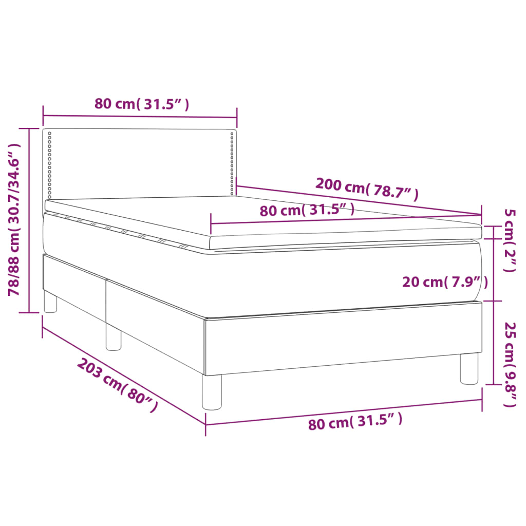 kontinentalseng med madras 80x200 cm stof sort