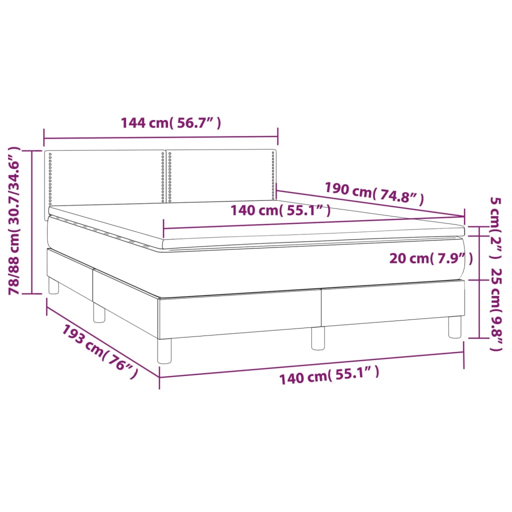 kontinentalseng med madras 140x190 cm stof cremefarvet