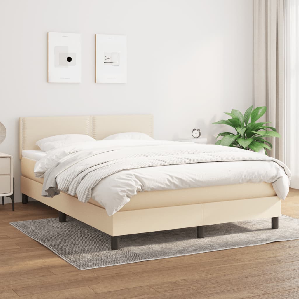 kontinentalseng med madras 140x190 cm stof cremefarvet