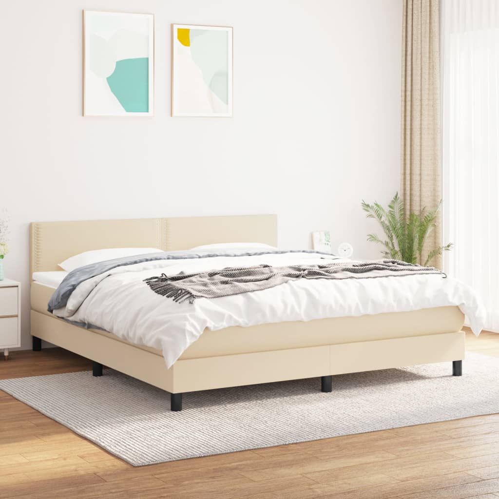 kontinentalseng med madras 180x200 cm stof cremefarvet billede