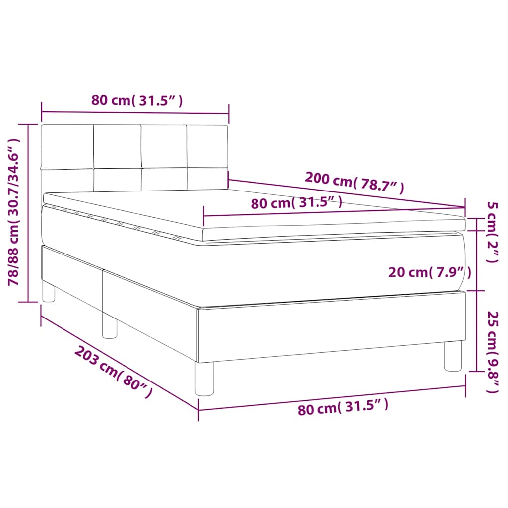 kontinentalseng med madras 80x200 cm stof mørkegrå