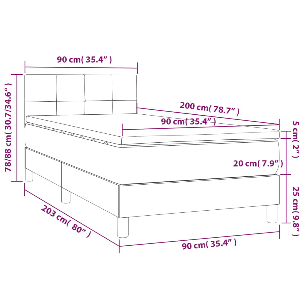 kontinentalseng med madras 90x200 cm stof cremefarvet