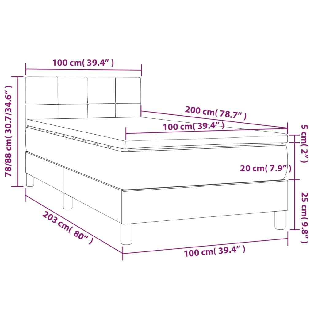 kontinentalseng med madras 100x200 cm stof cremefarvet