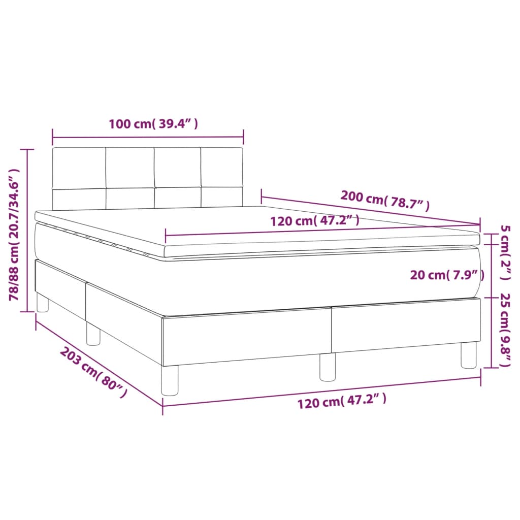kontinentalseng med madras 120x200 cm stof sort
