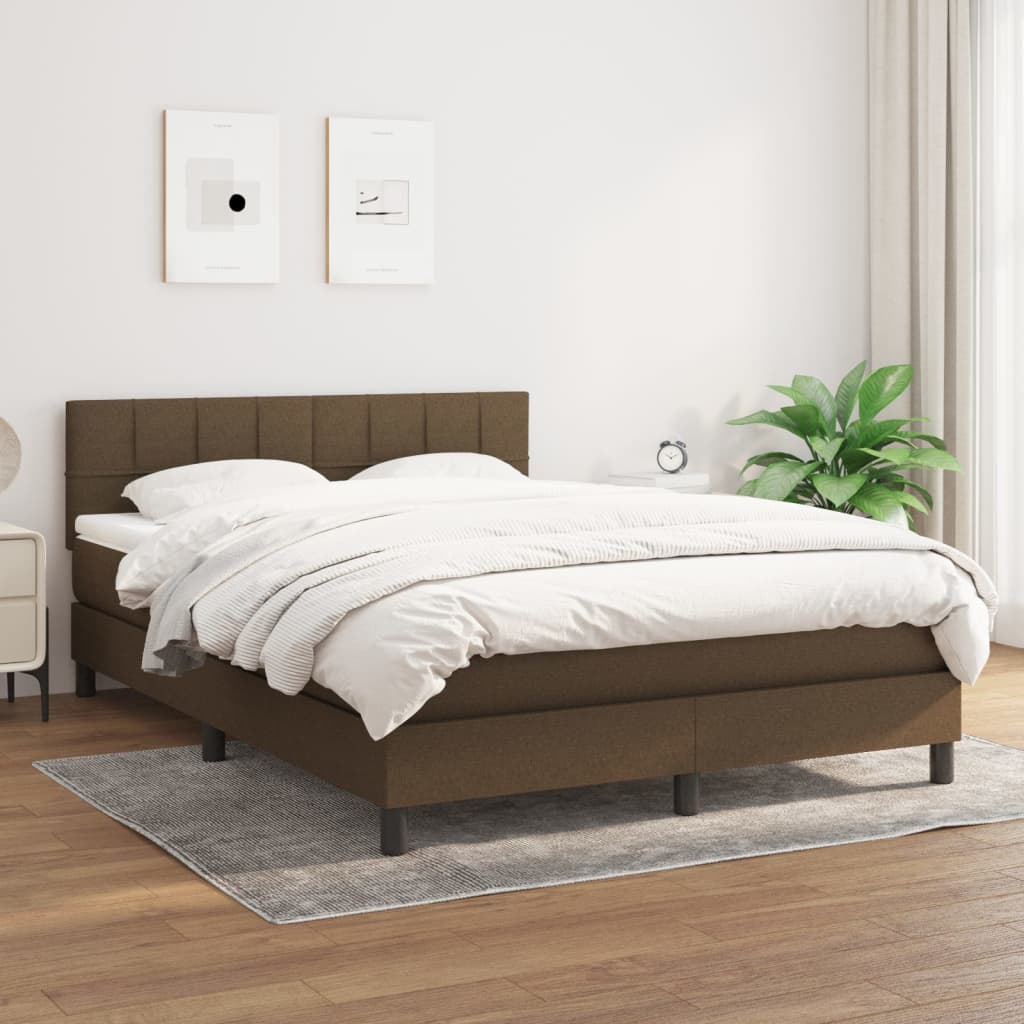 kontinentalseng med madras 140x190 cm stof mørkebrun