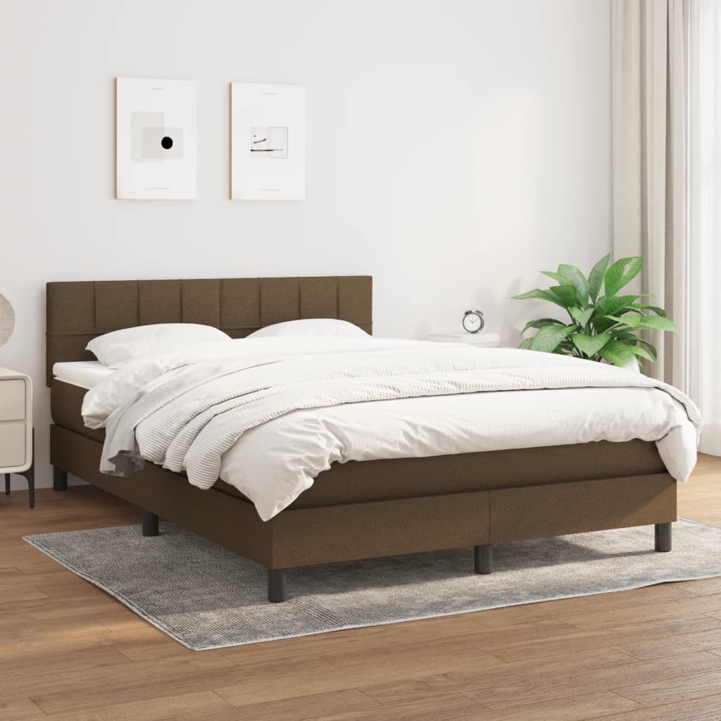 kontinentalseng med madras 140x200 cm stof mørkebrun