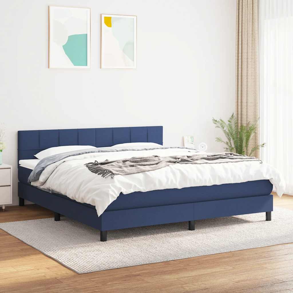 kontinentalseng med madras 160x200 cm stof blå