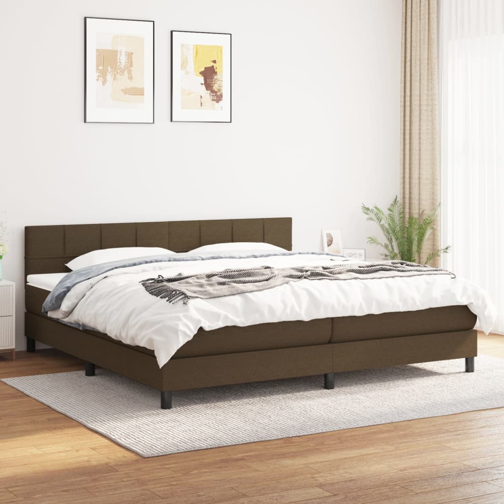 kontinentalseng med madras 200x200 cm stof mørkebrun billede
