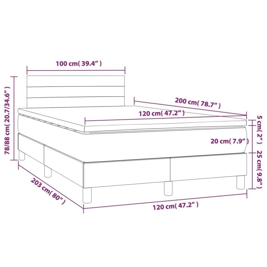 kontinentalseng med madras 120x200 cm stof sort