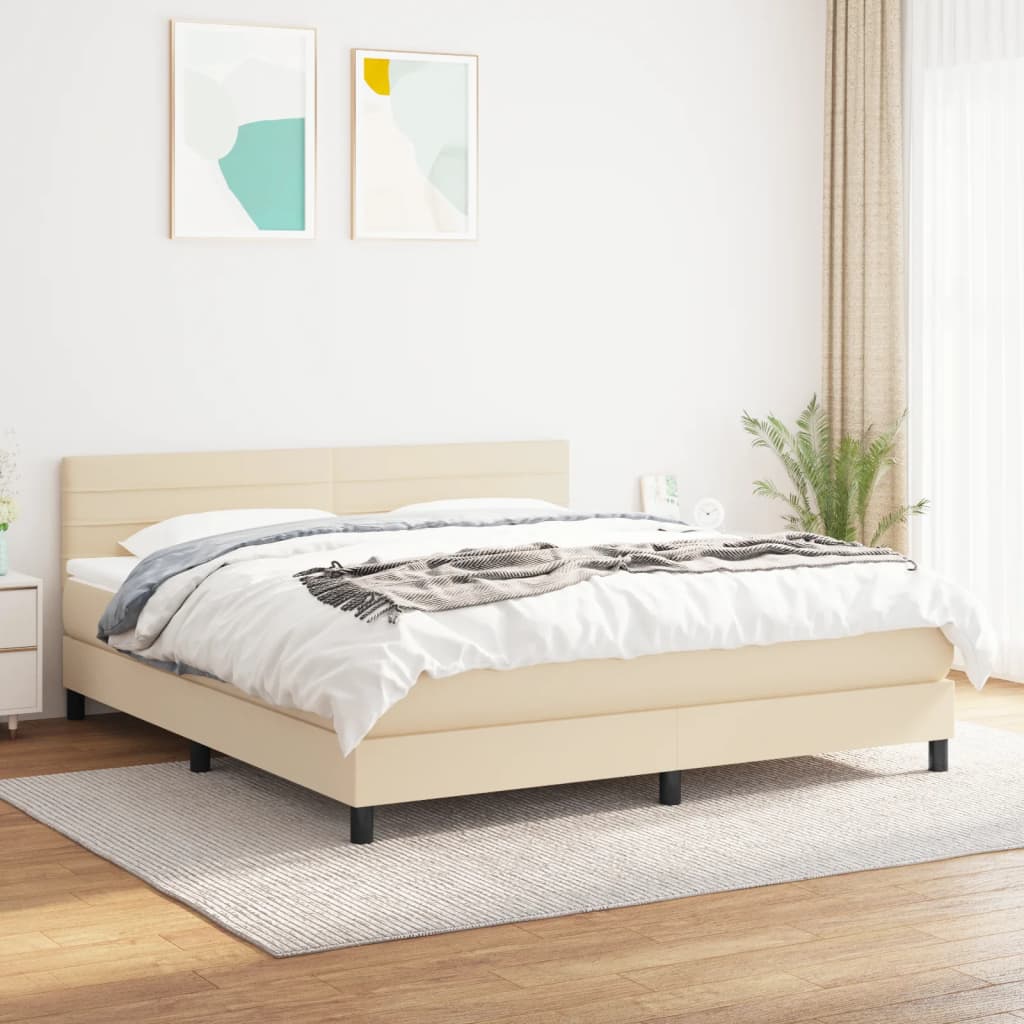 kontinentalseng med madras 180x200 cm stof cremefarvet billede
