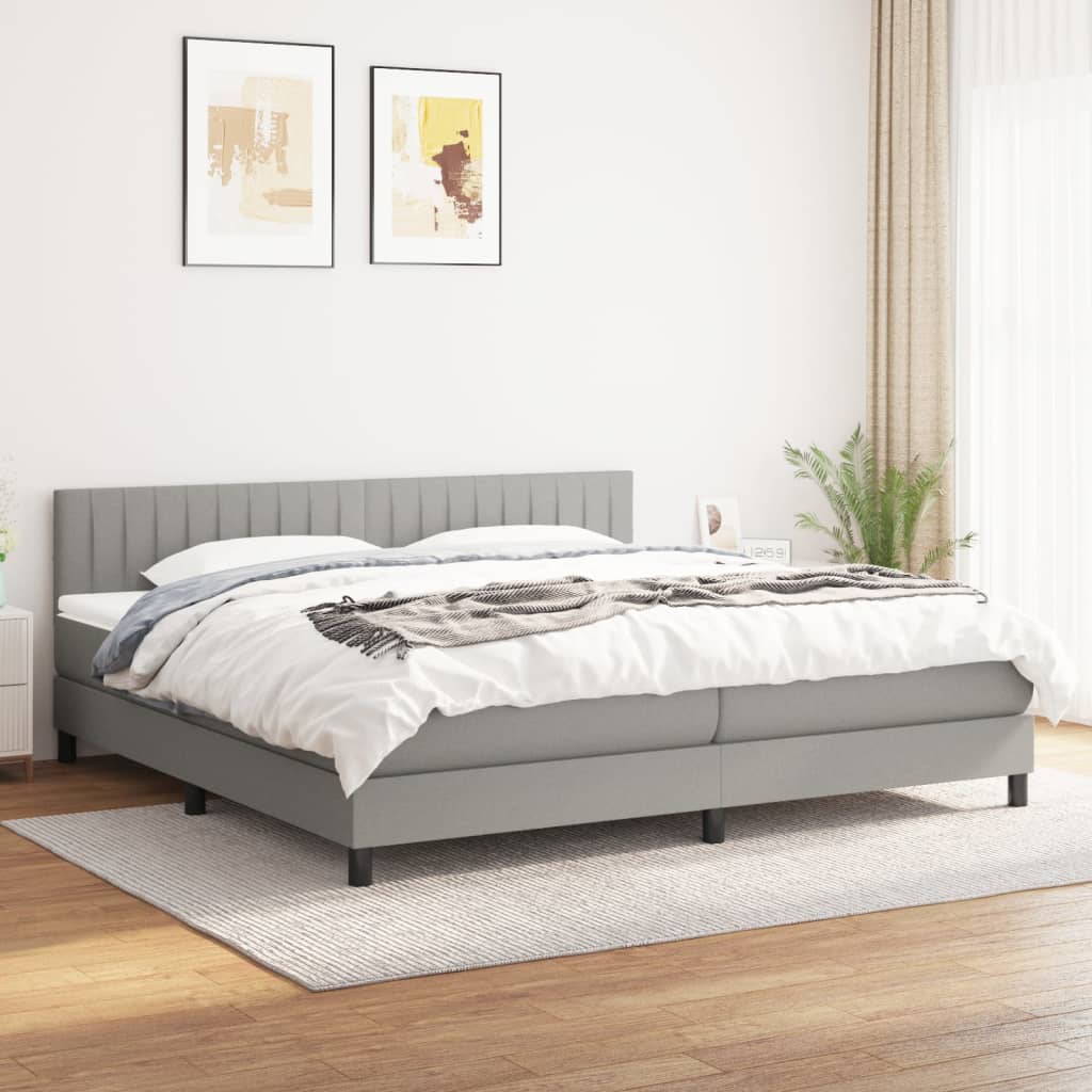 kontinentalseng med madras 200x200 cm stof lysegrå billede