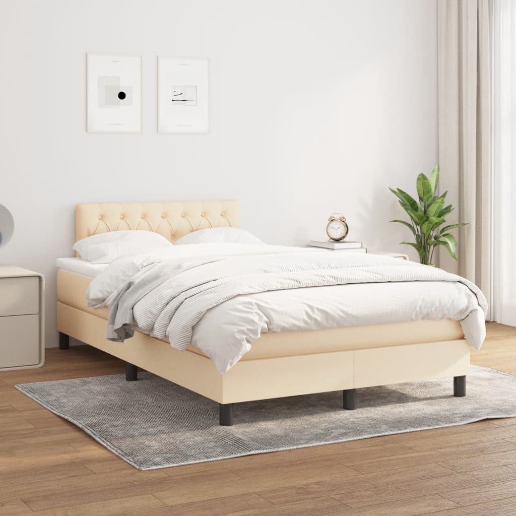 kontinentalseng med madras 120x200 cm stof cremefarvet billede