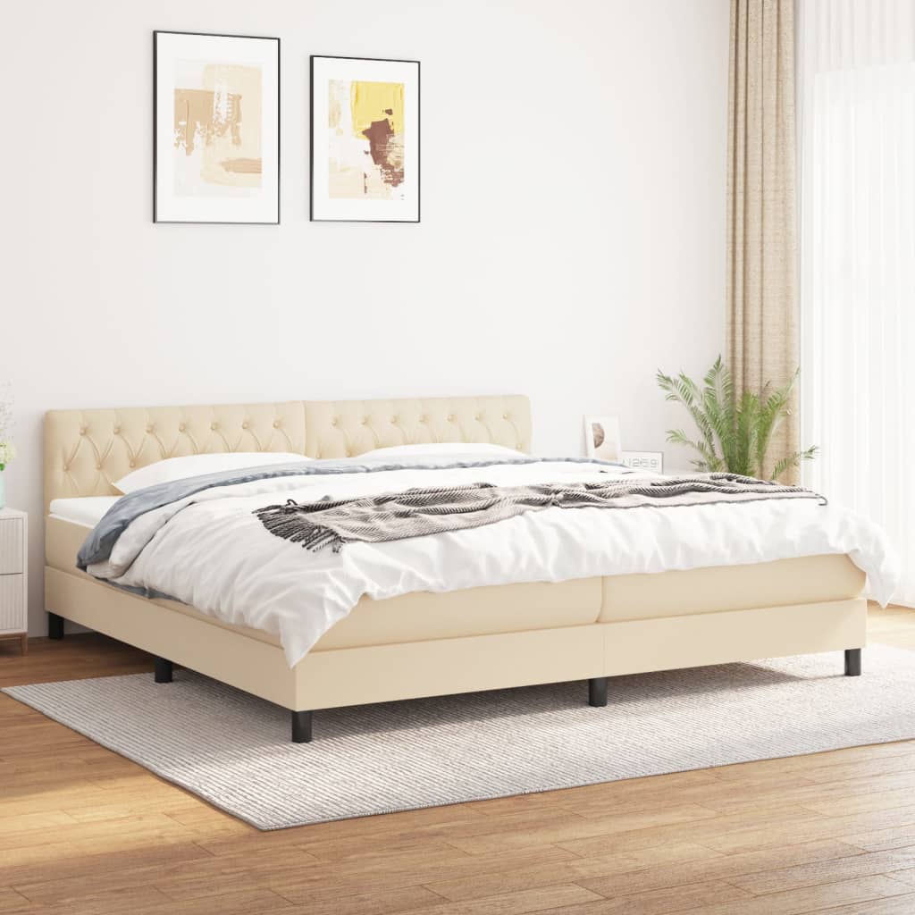 kontinentalseng med madras 200x200 cm stof cremefarvet billede