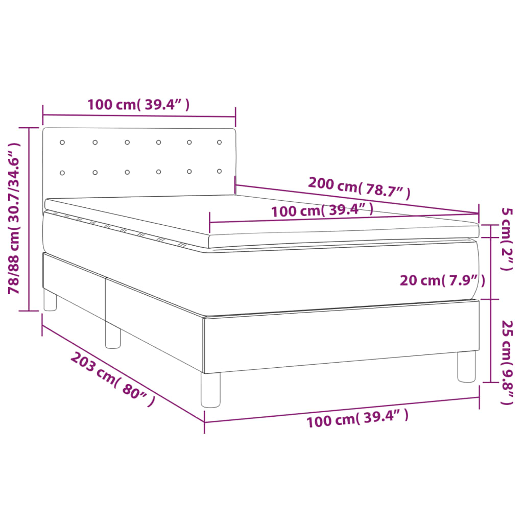 kontinentalseng med madras 100x200 cm stof sort