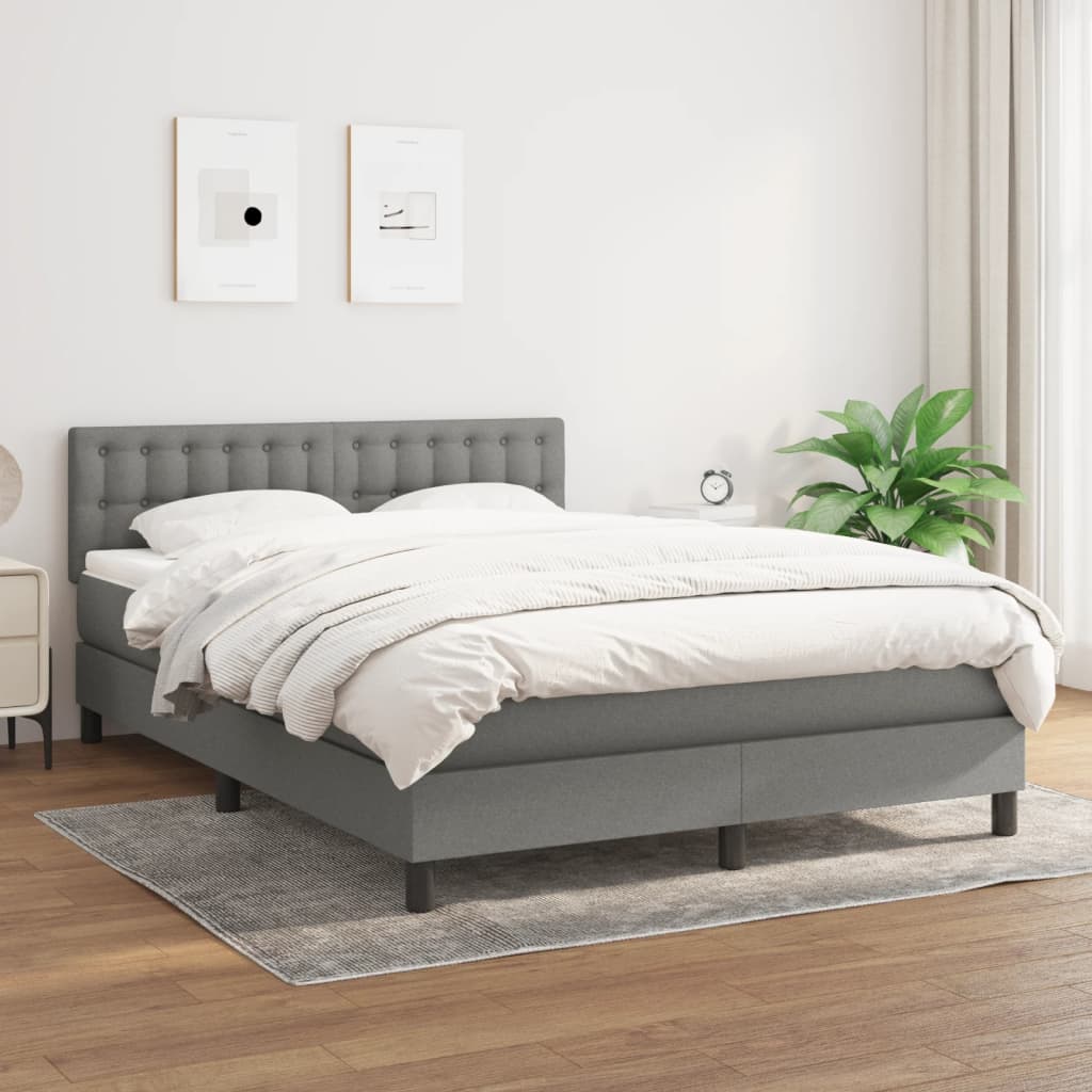 kontinentalseng med madras 140x190 cm stof mørkegrå