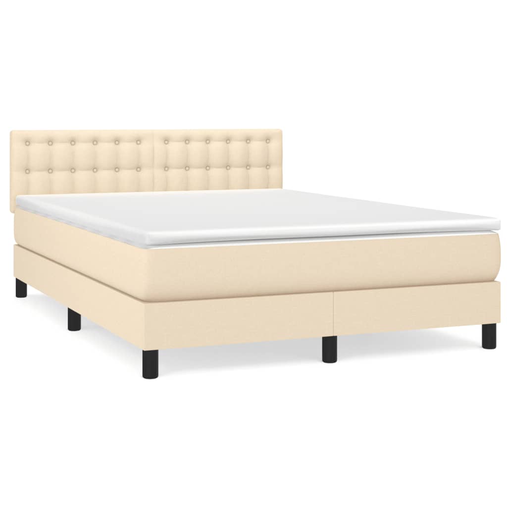 kontinentalseng med madras 140x190 cm stof cremefarvet