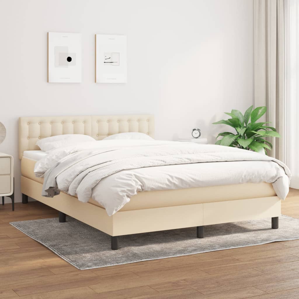 kontinentalseng med madras 140x190 cm stof cremefarvet billede