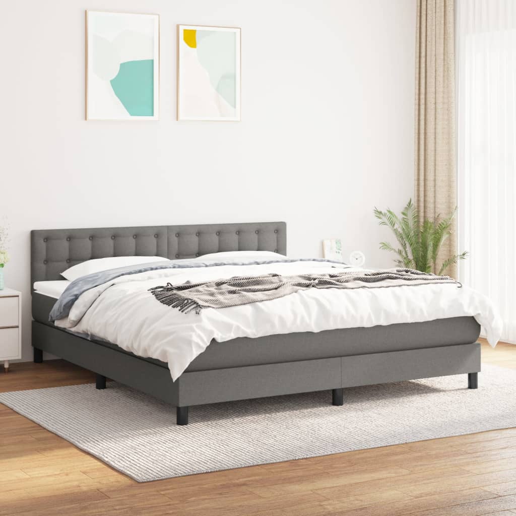 kontinentalseng med madras 160x200 cm stof mørkegrå