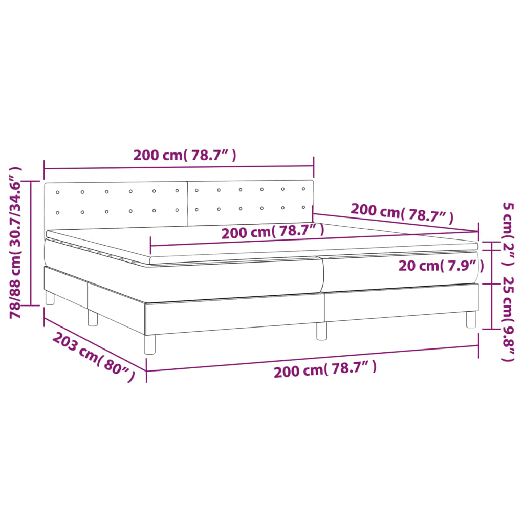 kontinentalseng med madras 200x200 cm stof sort