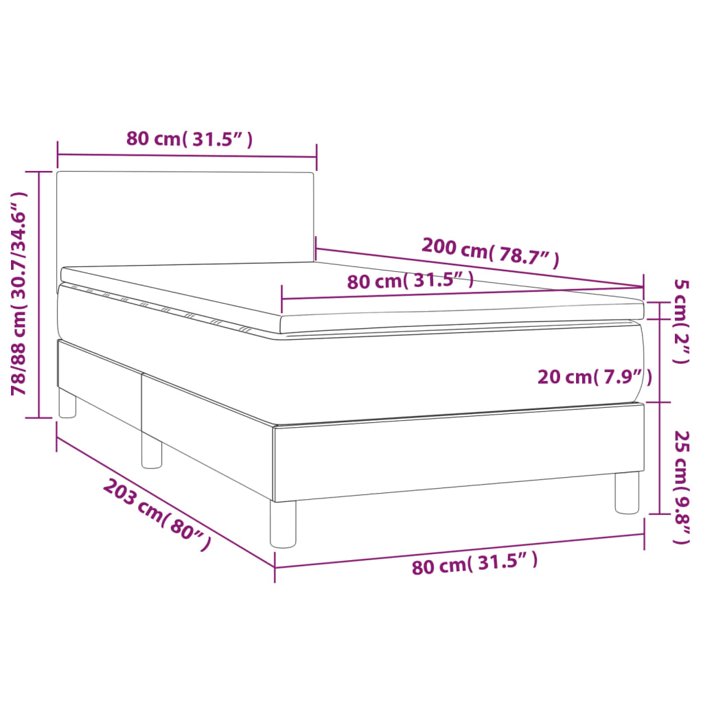 kontinentalseng med madras 80x200 cm stof cremefarvet