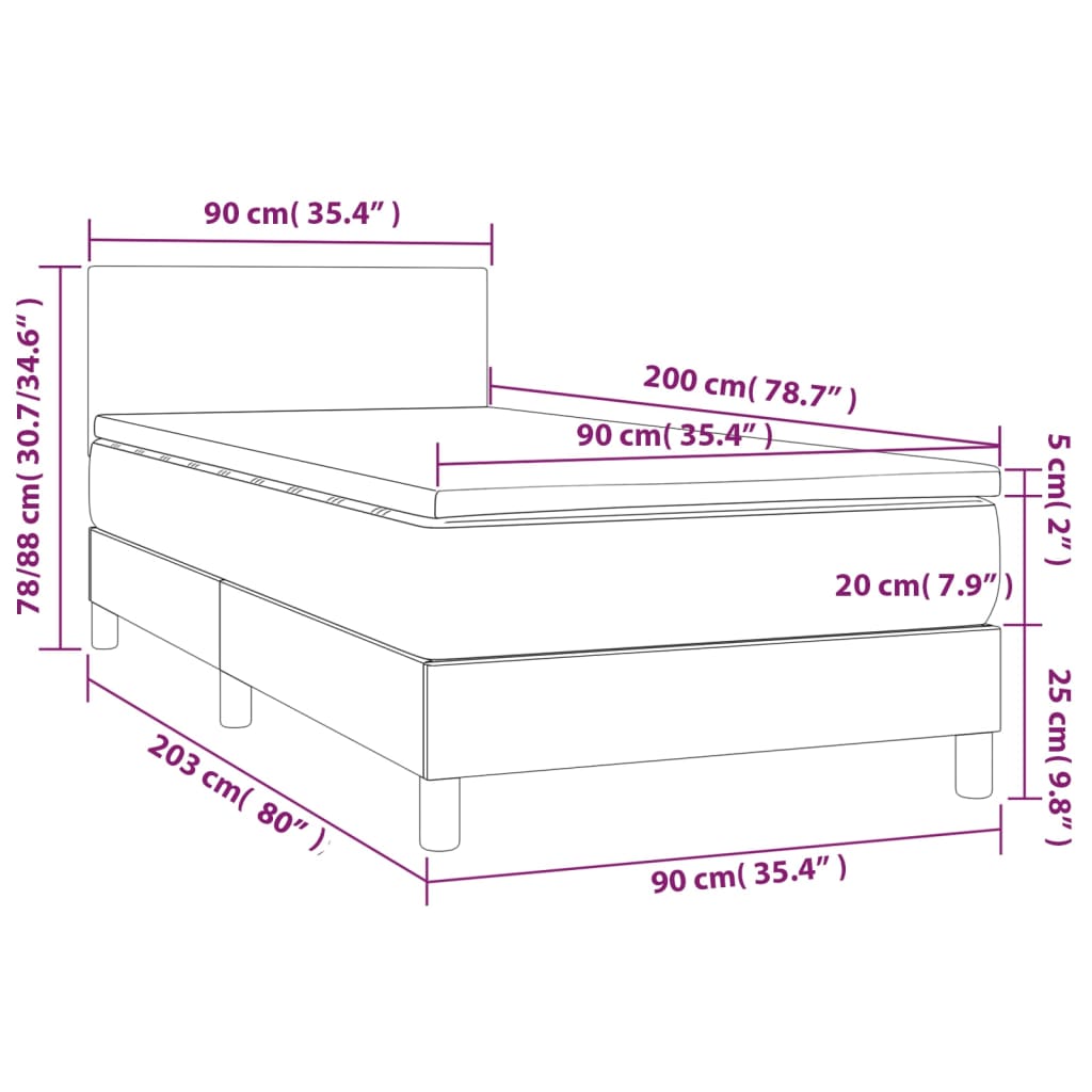 kontinentalseng med madras 90x200 cm stof blå