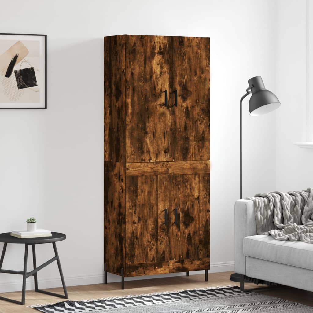 højskab 69,5x34x180 cm konstrueret træ røget egetræsfarve