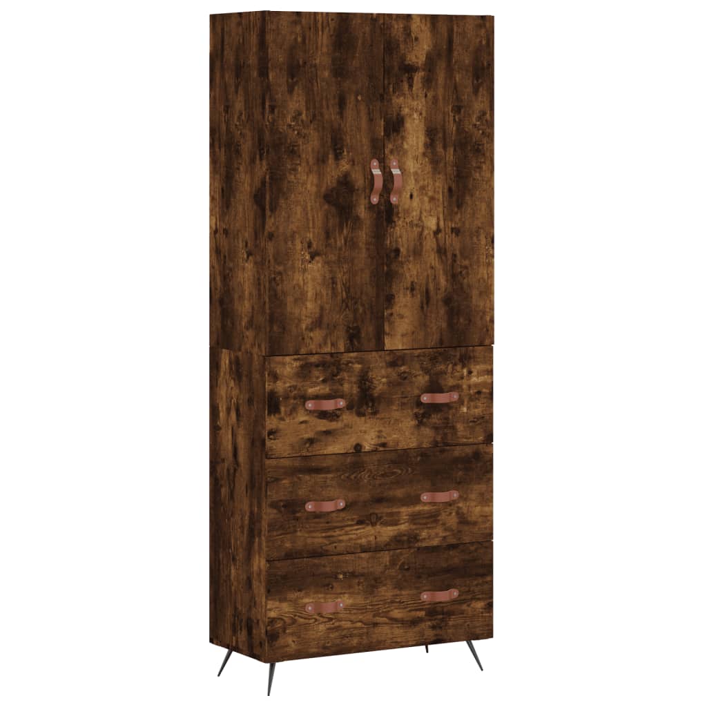 højskab 69,5x34x180 cm konstrueret træ røget egetræsfarve