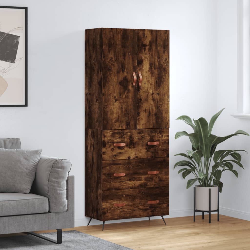 højskab 69,5x34x180 cm konstrueret træ røget egetræsfarve