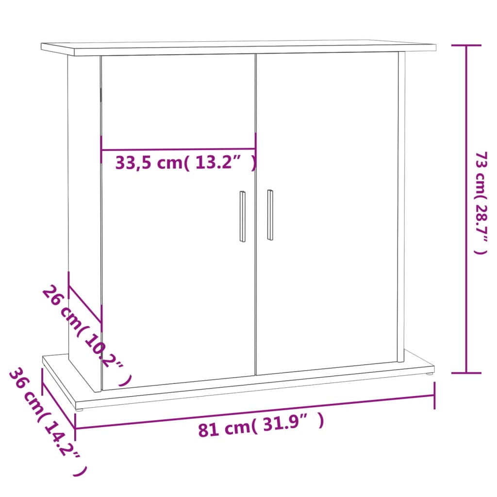 akvariebord 81x36x73 cm konstrueret træ røget egetræsfarve