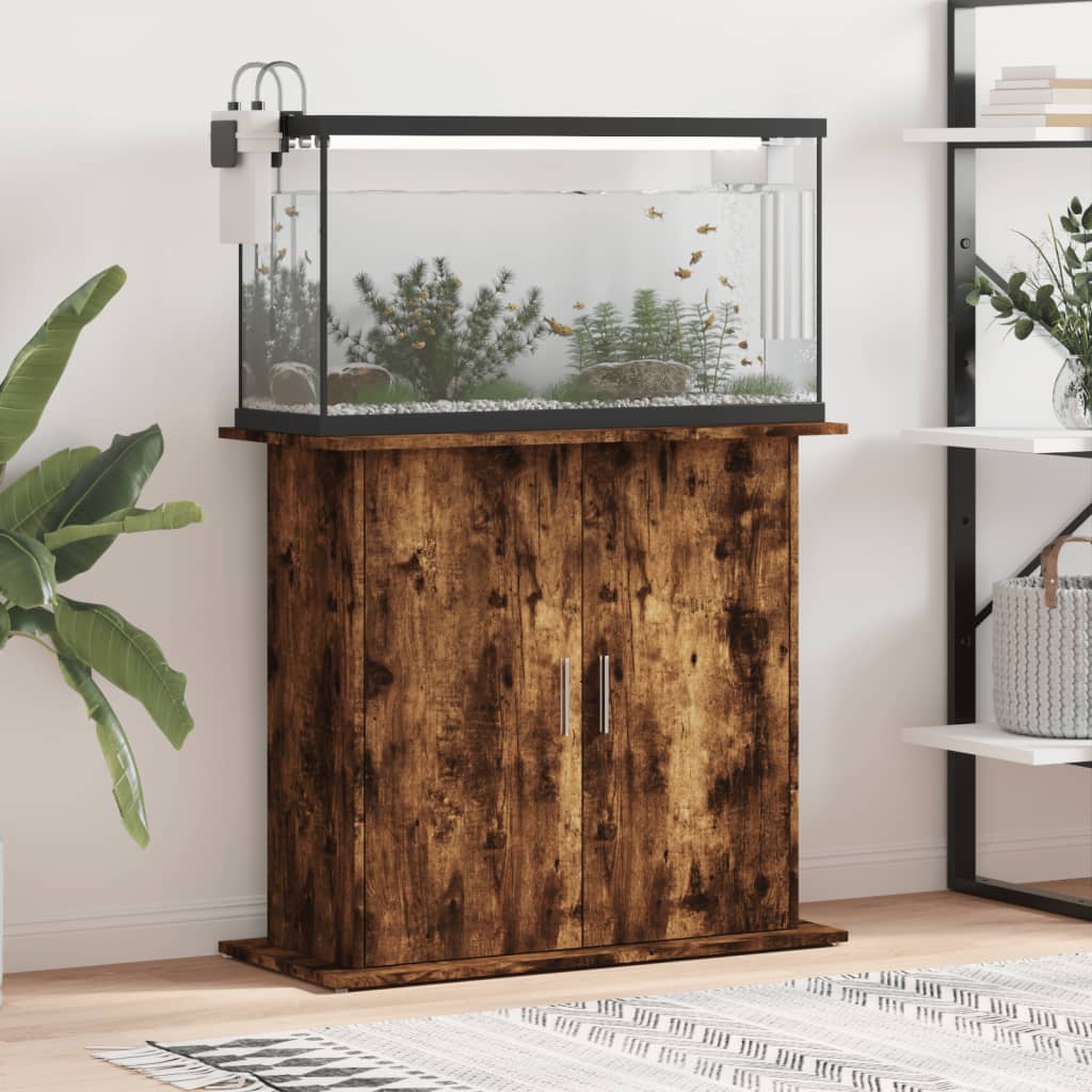 akvariebord 81x36x73 cm konstrueret træ røget egetræsfarve billede