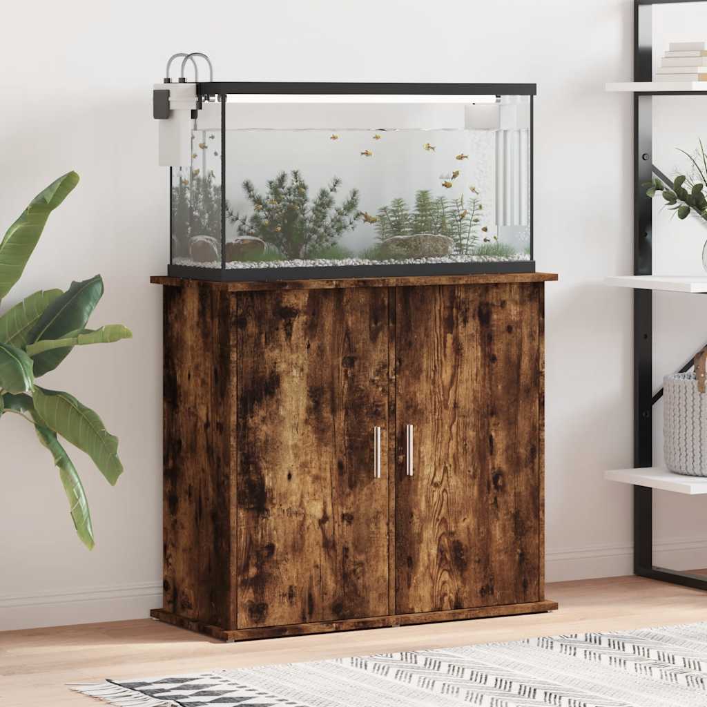 akvariebord 81x36x73 cm konstrueret træ røget egetræsfarve