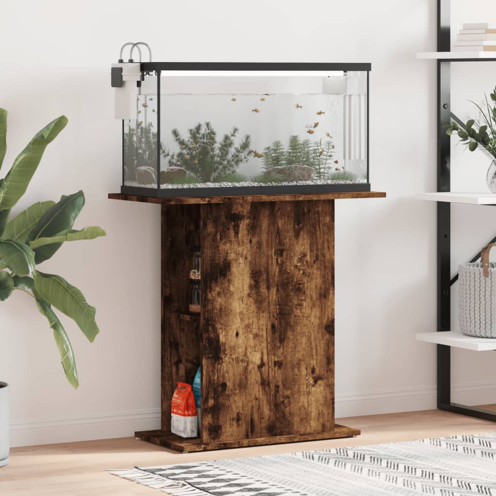 akvariebord 75x36x72,5 cm konstrueret træ røget egetræsfarve billede