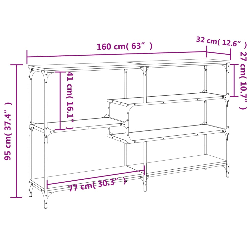 konsolbord 160x32x95 cm konstrueret træ grå sonoma-eg