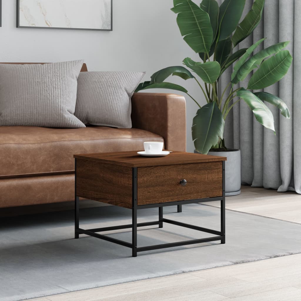 sofabord 51x51x40 cm konstrueret træ brun egetræsfarve