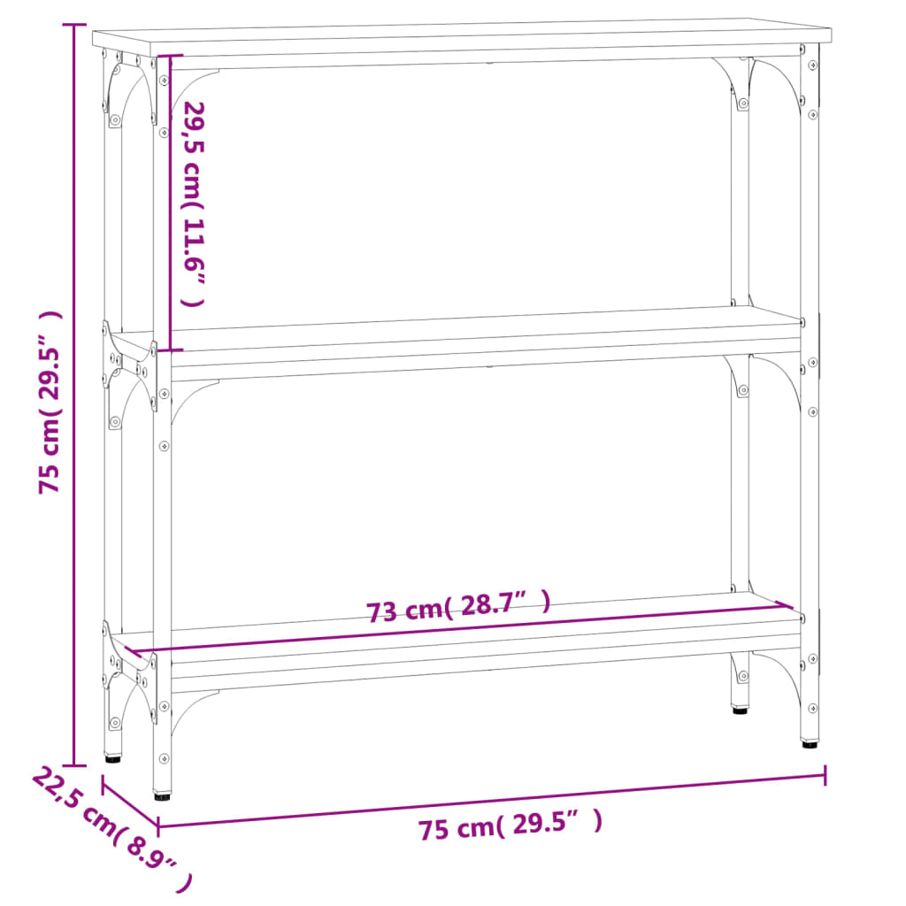 konsolbord 75x22,5x75 cm konstrueret træ røget egetræsfarve